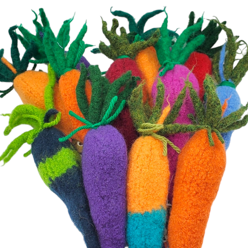 A bushel of Kitty Karrots Catnip filled wool carrots by Snooter-doots at The Handmade Showroom Seattle WA