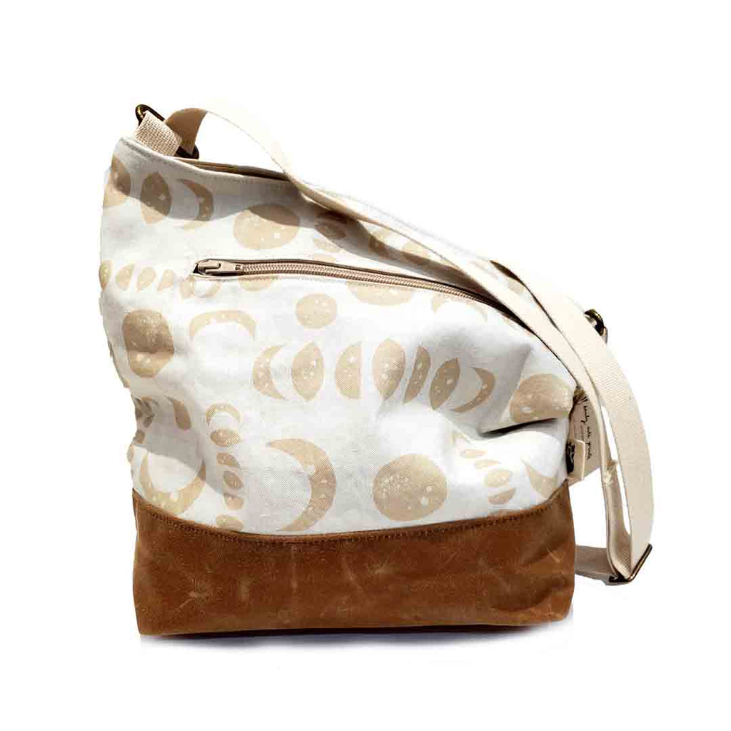 Moon Phases slouchy crossbody bag by Emily Ruth Prints at The Handmade Showroom Seattle WA