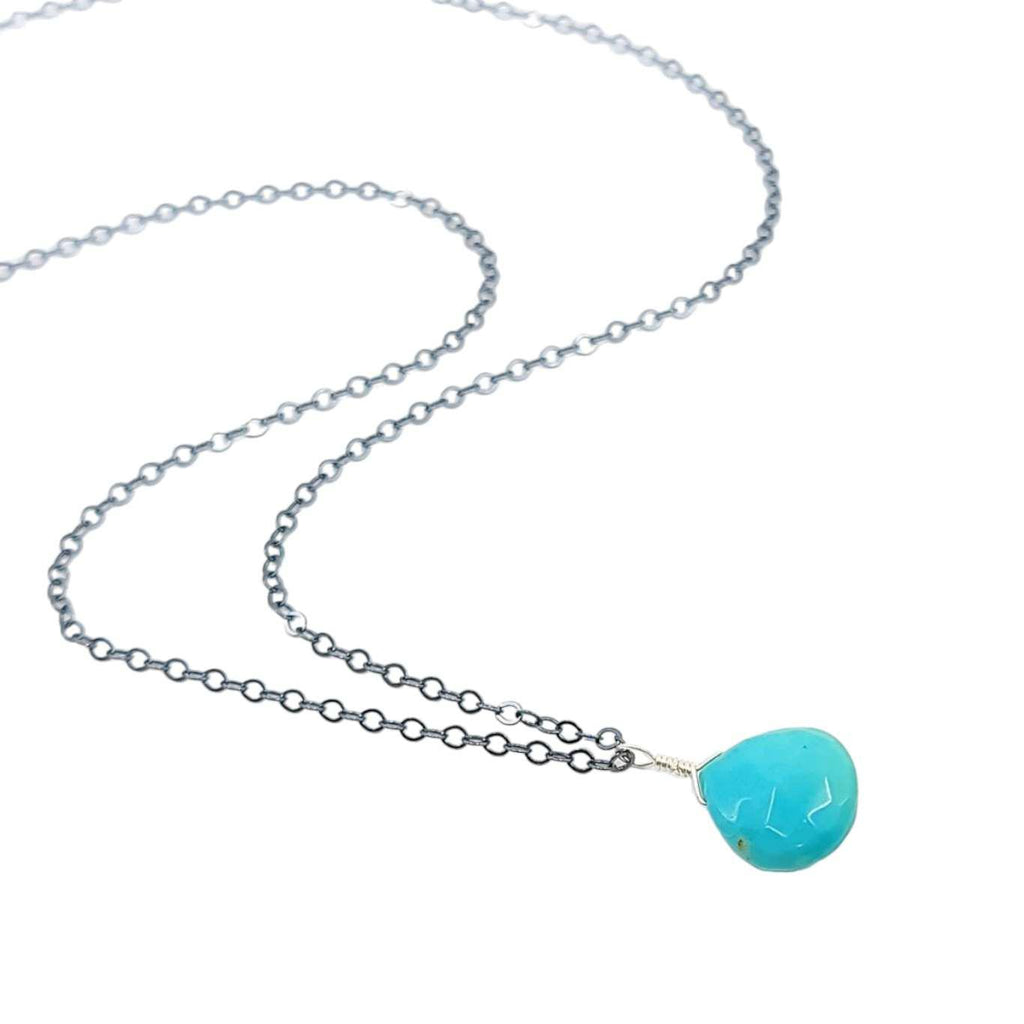 Necklace - Cozumel Blue Turquoise Gemstone Oxidized Sterling by Foamy Wader