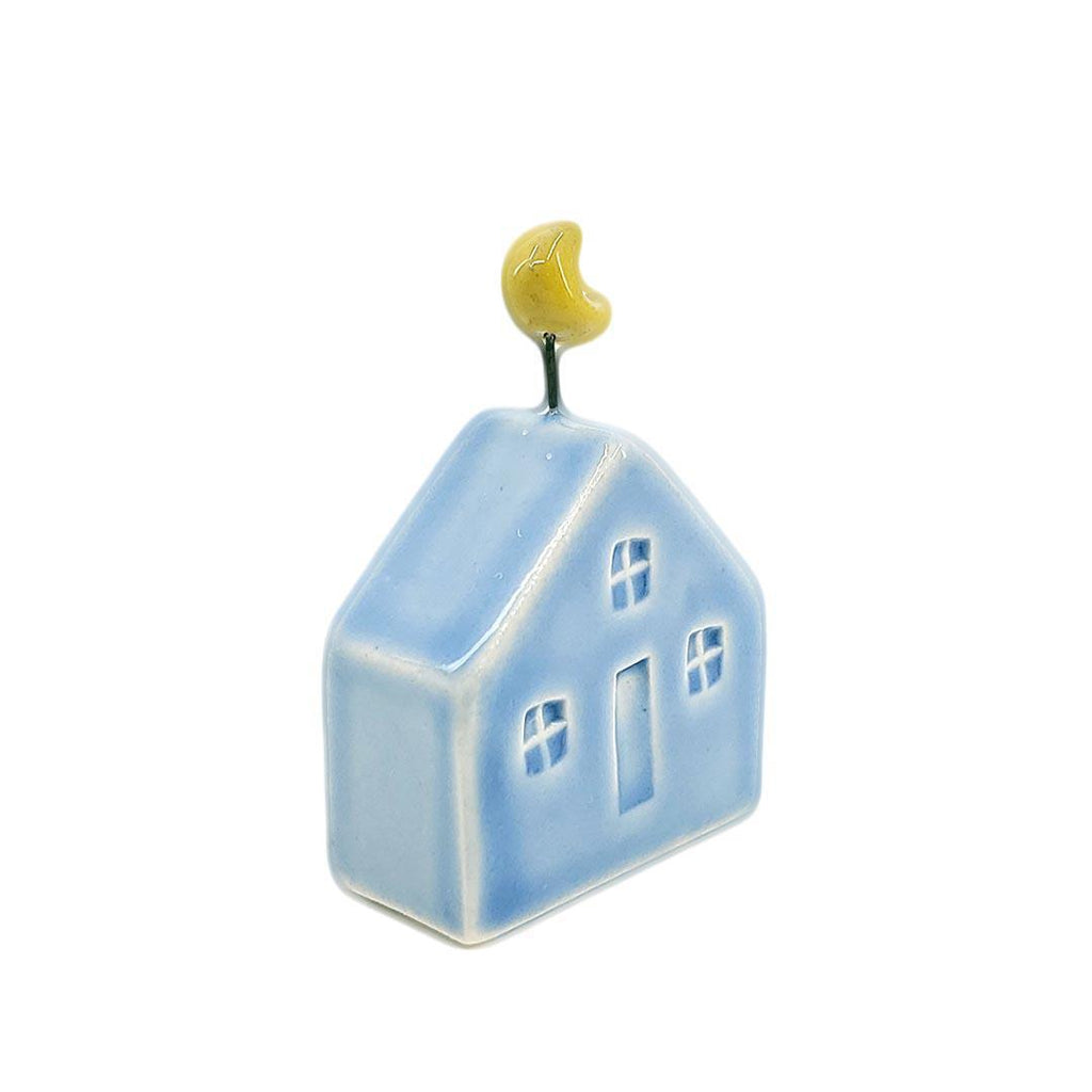 Tiny Pottery House - Light Blue with Moon by Tasha McKelvey
