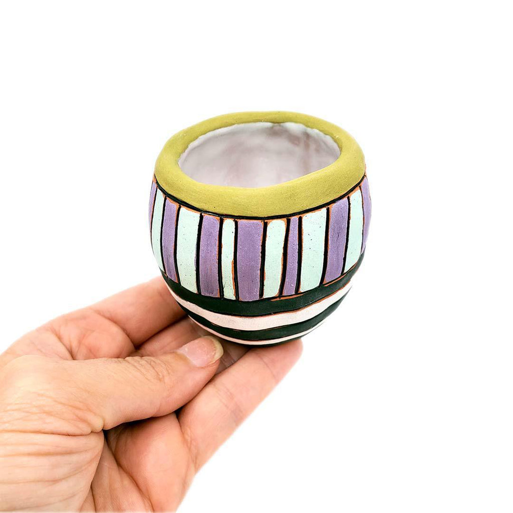 Tiny Cup - 2.5in - Purple Blue Green White Stripes by Leslie Jenner Handmade