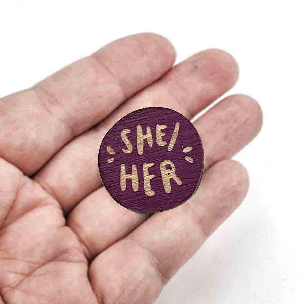 Pronoun Pins - She/Her (Assorted Colors) by Snowmade