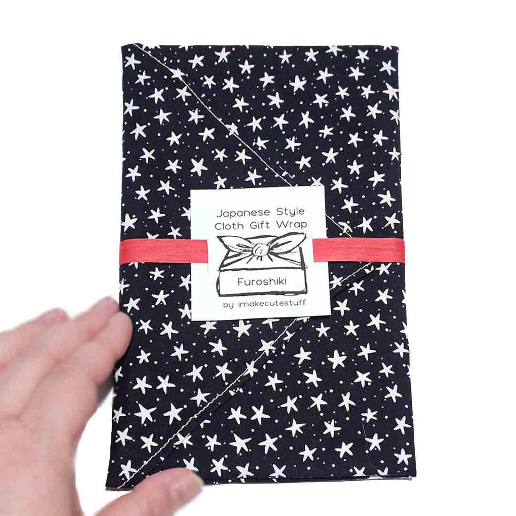 Gift Wrap - 20 in - Wonky White Stars (Black) Furoshiki by imakecutestuff