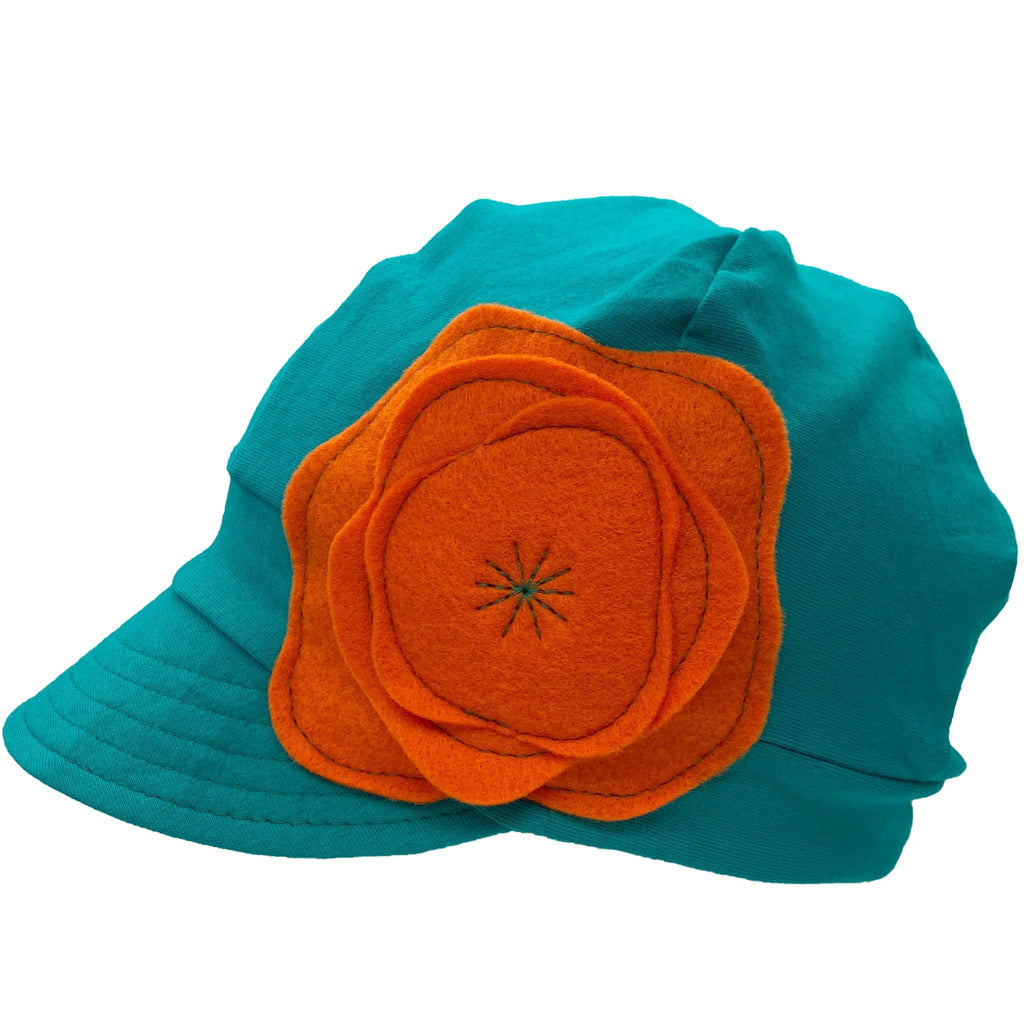 Adult Hat - Upcycled Jersey Weekender in Bright Jade with Orange Poppy by Hats for Healing