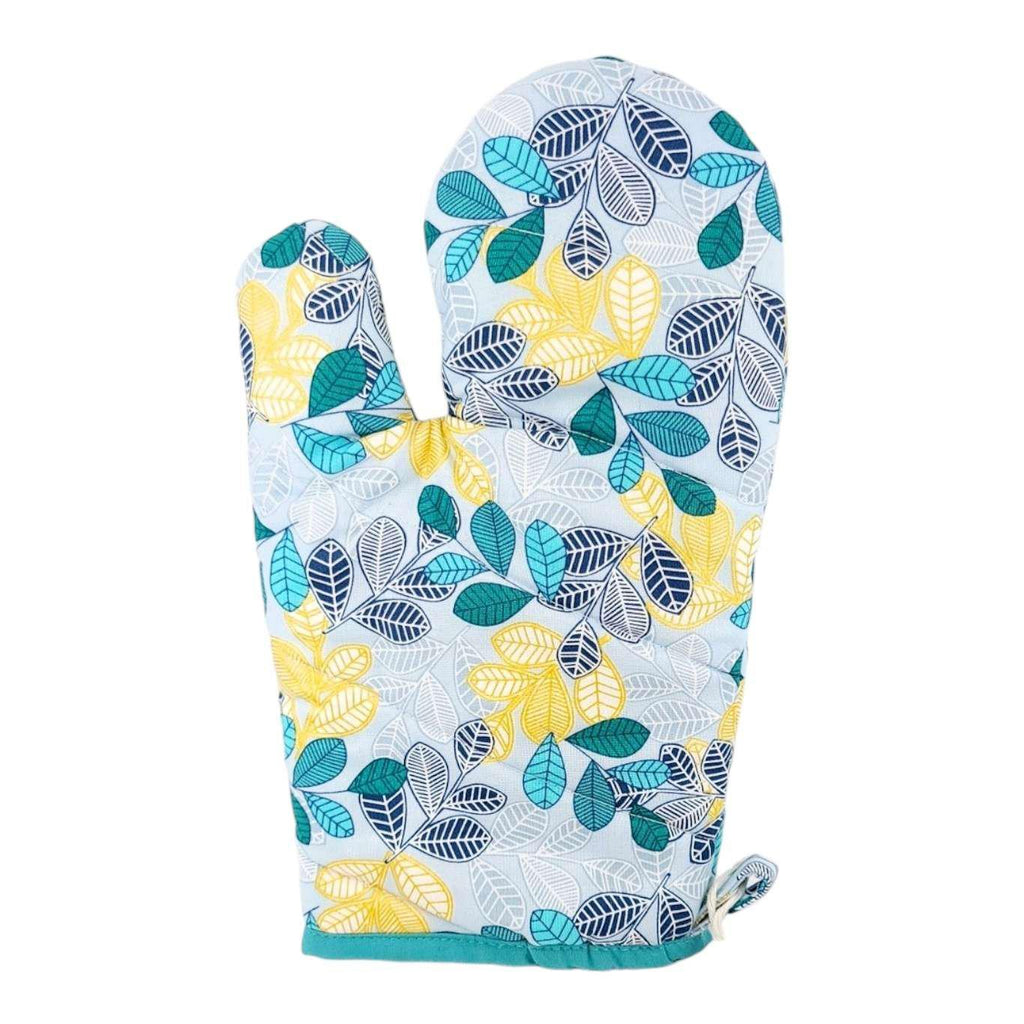 Oven Mitt - Classic Quilted in Teal Yellow Leaves by Seattle Stitchery