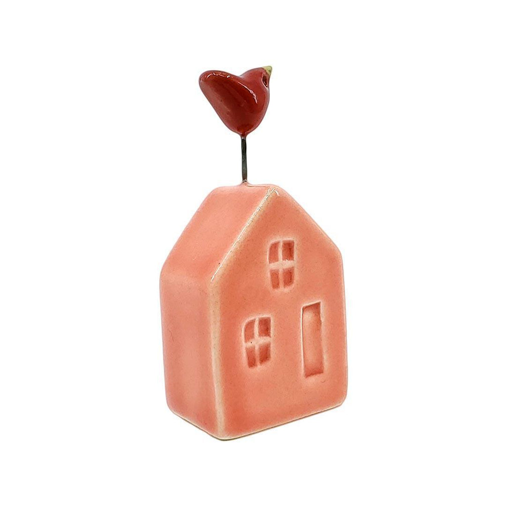 Tiny Pottery House - Coral Pink with Bird (Assorted Colors) by Tasha McKelvey
