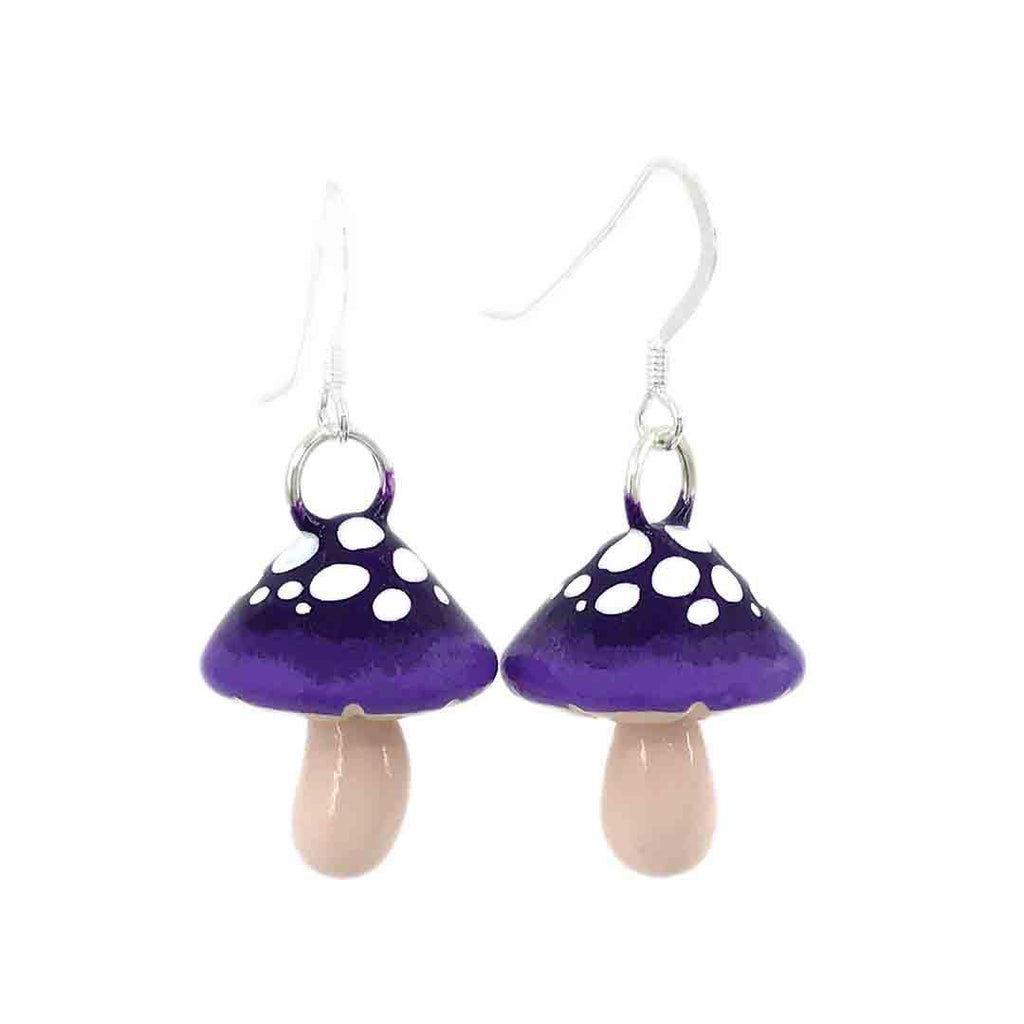 Earrings - Purple Mushroom Drops by Mariposa Miniatures