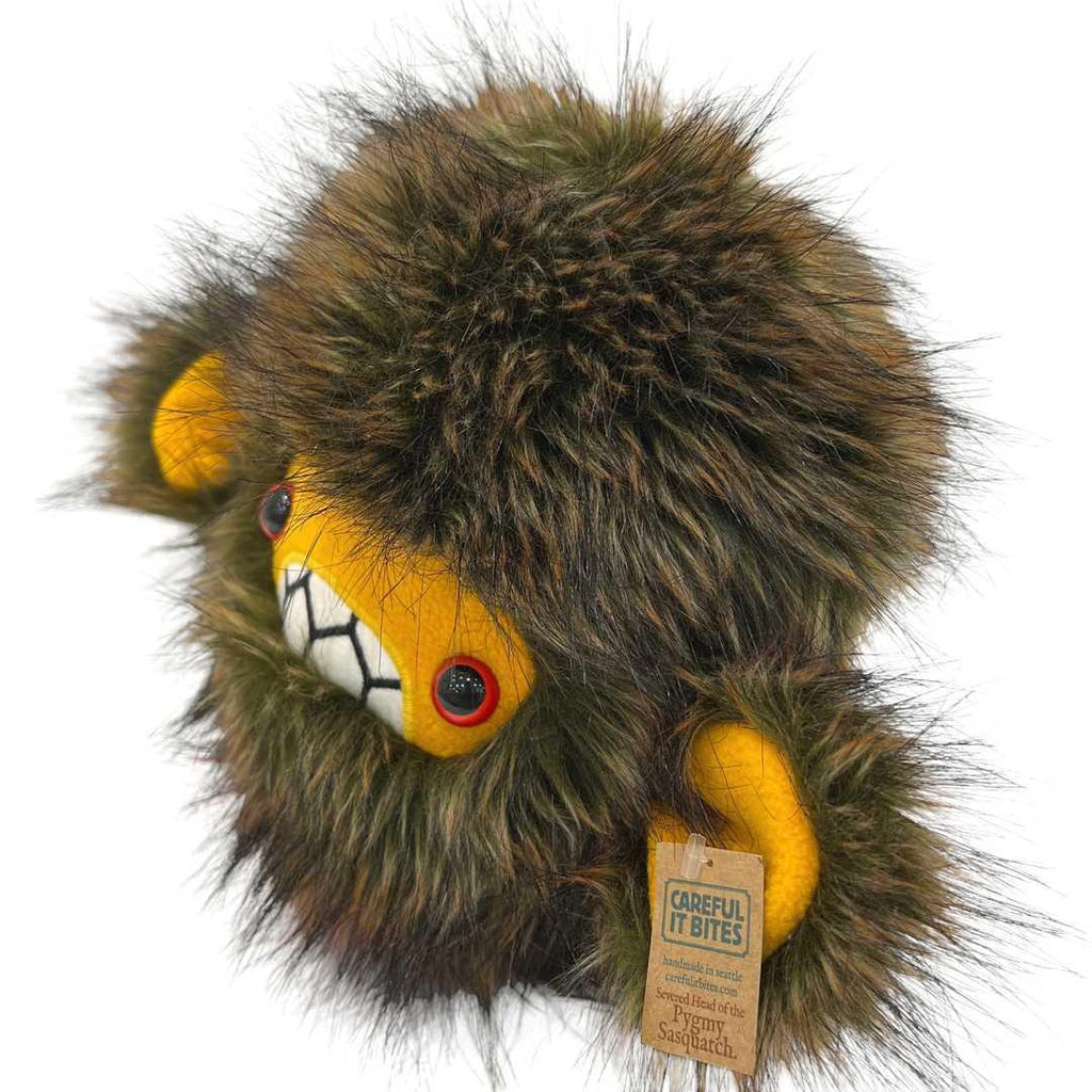 Pygmy Sasquatch Head - Green Tan Fur Red Eyes by Careful It Bites