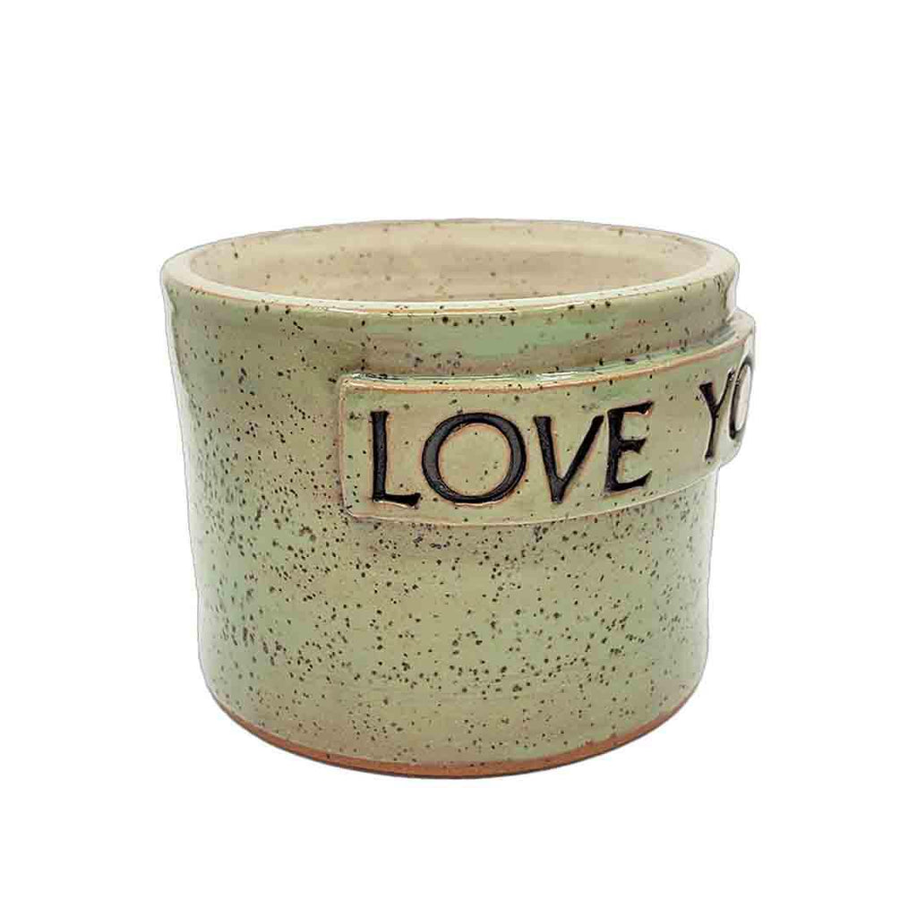 Word Pot - M -  Celadon Love You (White Interior) by Kathy Manzella Ceramics