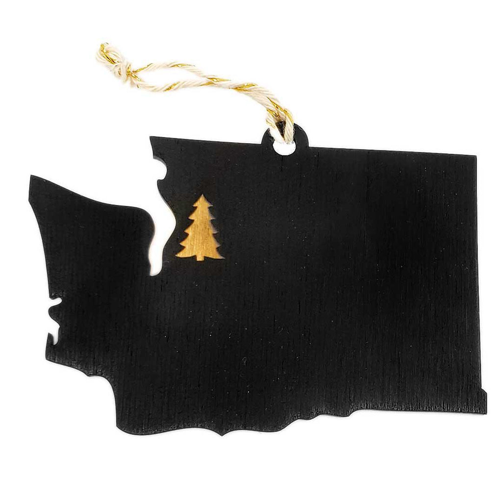 Ornaments - Large - WA State Pine Tree over Seattle (Black) by SnowMade
