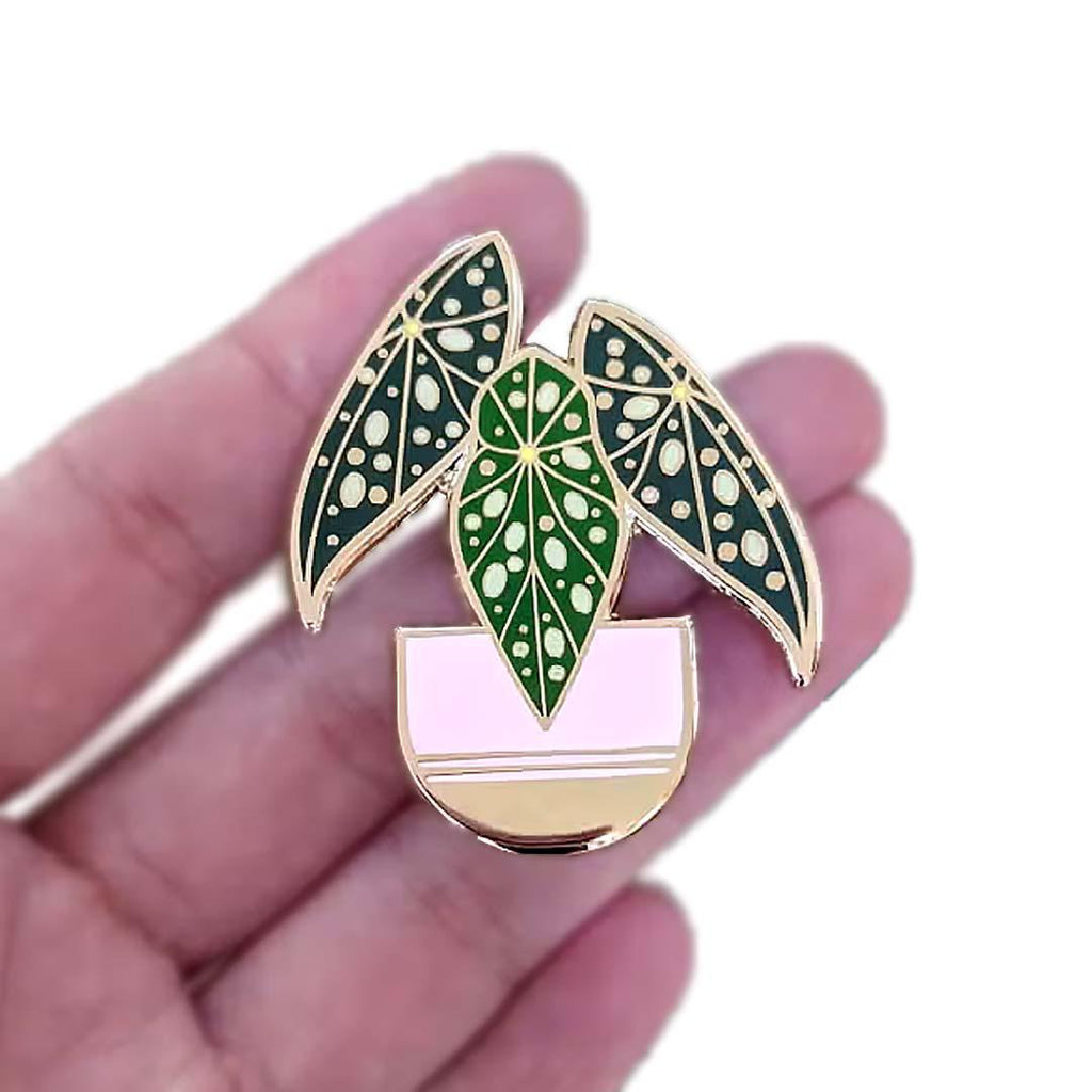Enamel Pin - Pink Polka Dot Begonia by Amber Leaders Designs