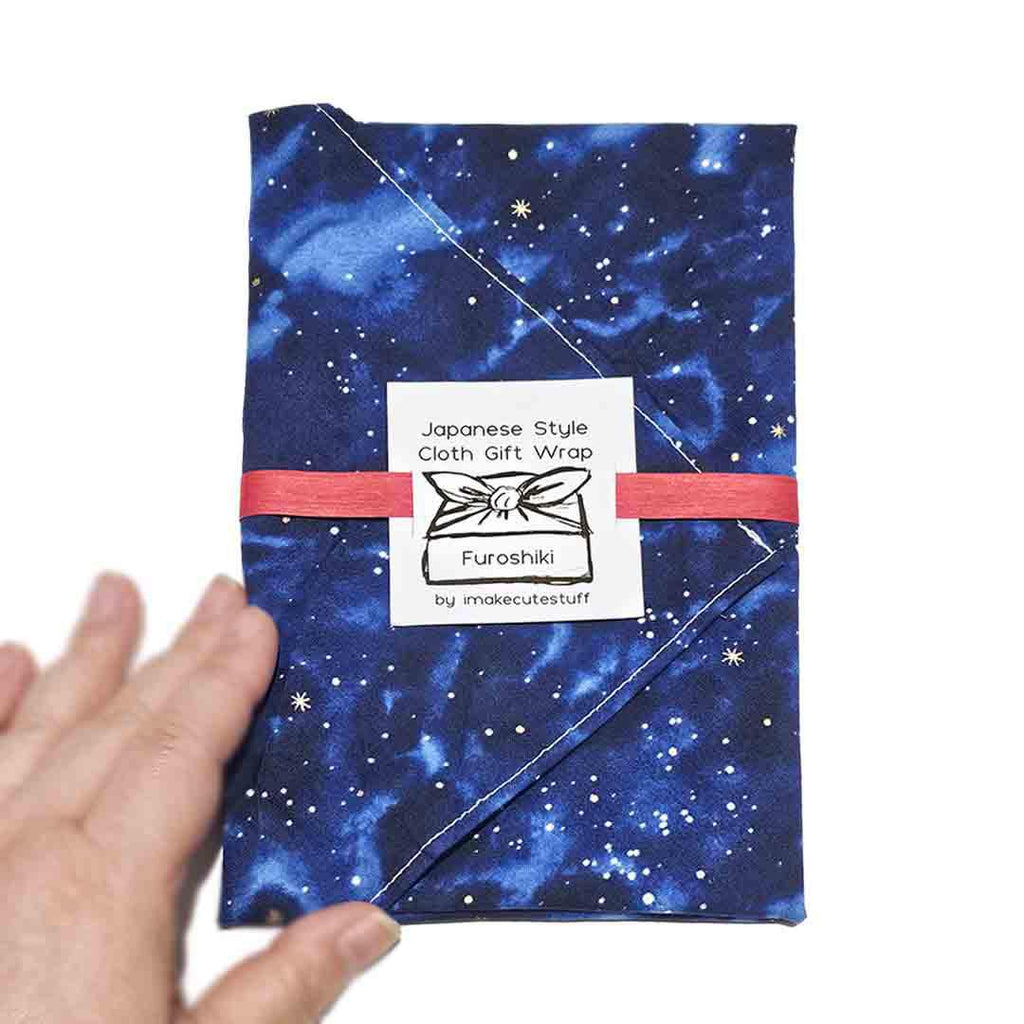 Gift Wrap - 20 in - Galaxy Gold Stars (Navy Blue) Furoshiki by imakecutestuff