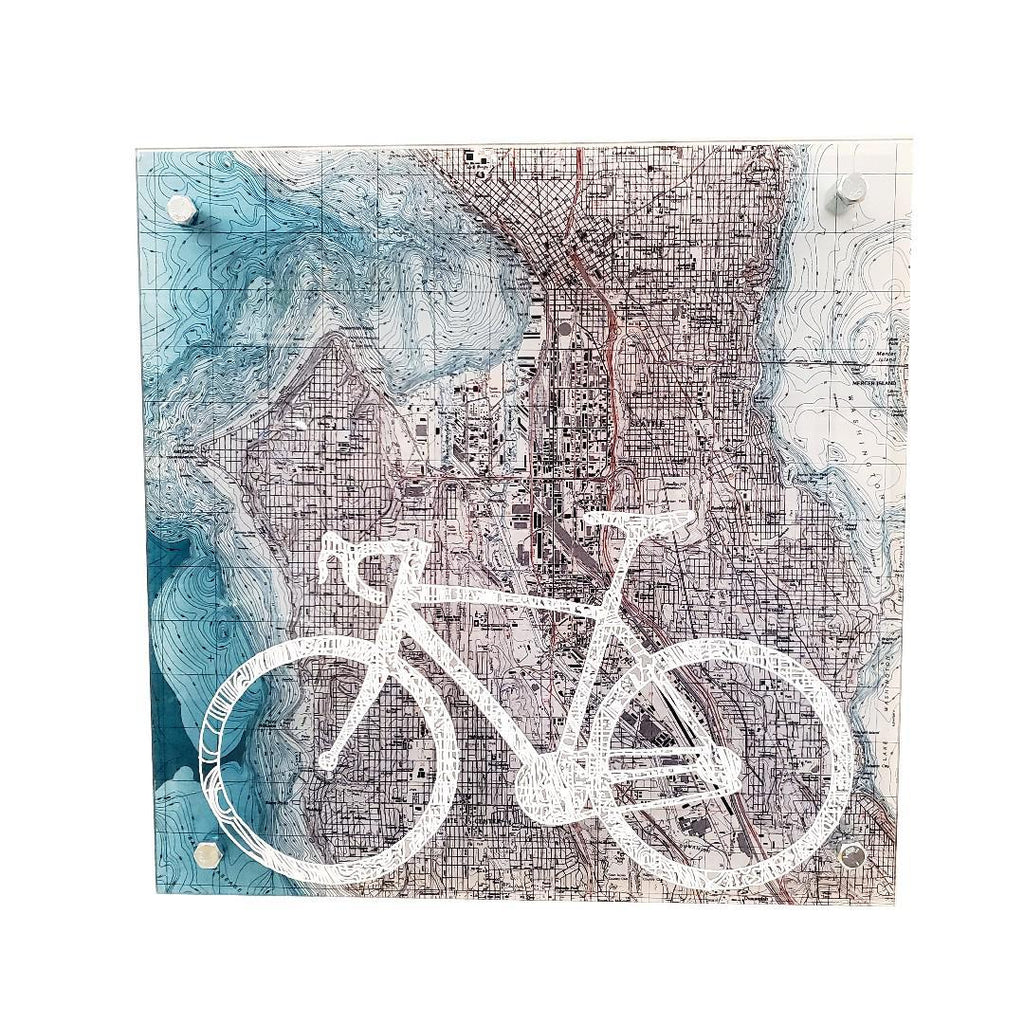 Floating Frame - 12x12 - Seattle Street Map Road Bike Square by Modern Terrain