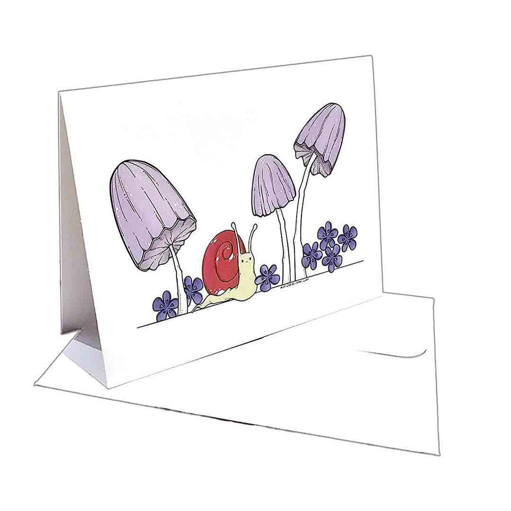 Card Single - All Occasion - Purple Mushrooms and Snail Friend by World of Whimm