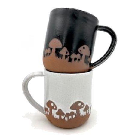 Mug - 12oz - Black Glazed Mushrooms Mug by Ruby Farms Pottery