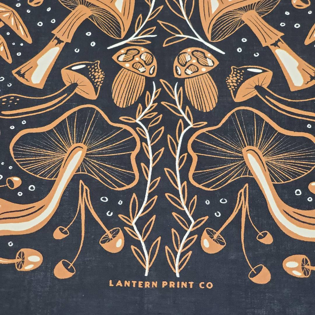 Bandana - Brown Midnight Mushroom on Black by Lantern Print Co