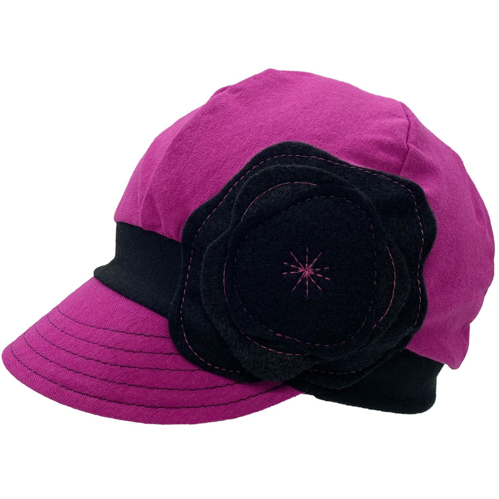 Adult Hat - Upcycled Jersey Weekender in Magenta with Black Band and Poppy by Hats for Healing