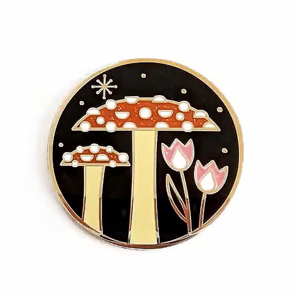 Enamel Pin - Mushrooms and Flowers by Amber Leaders Designs