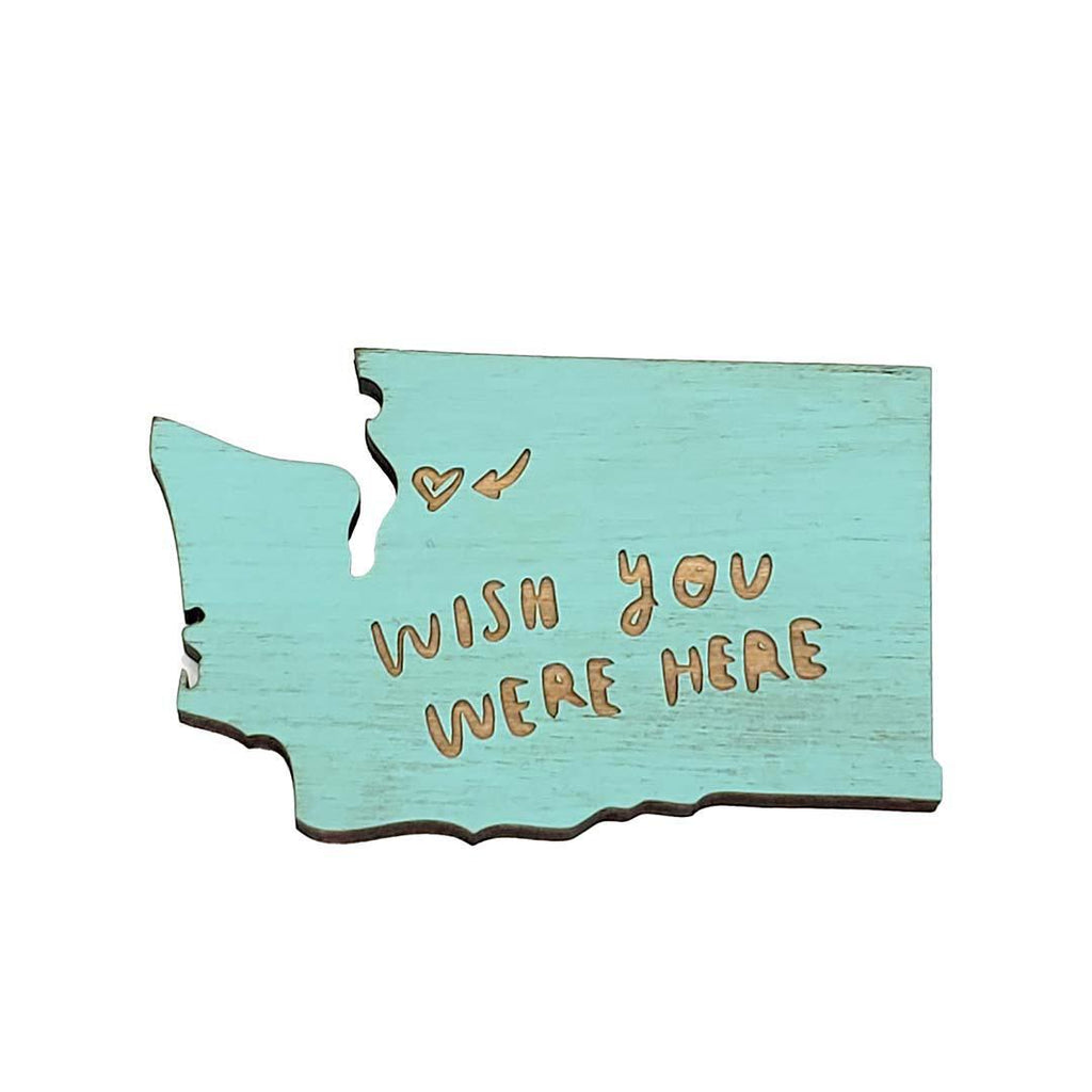 Magnets - Small - WA State Wish You Were Here (Spring Green and Aqua Blue) by SnowMade