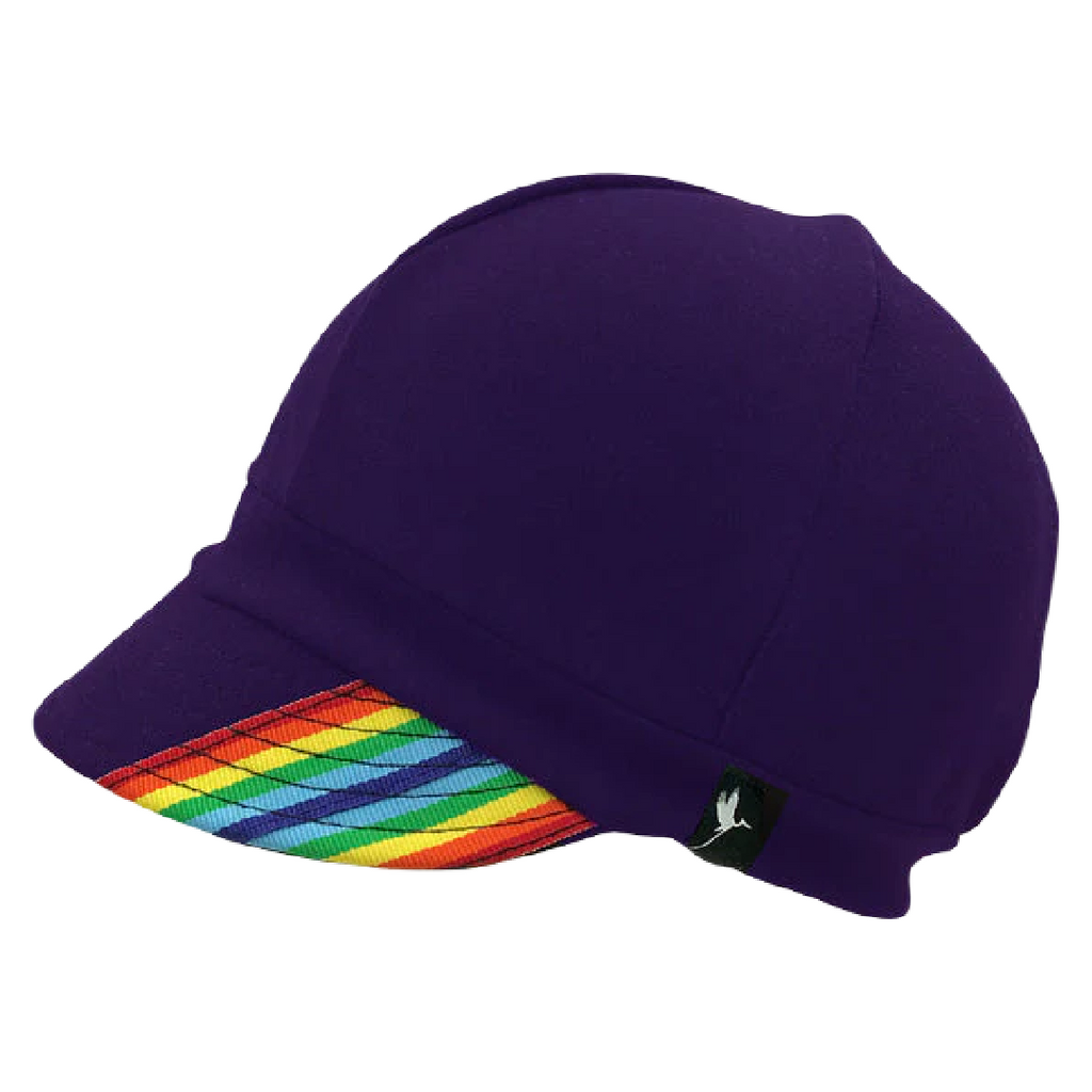 Adult Hat - Organic Jersey Weekender in Purple with Rainbow Stripe Brim by Hats for Healing