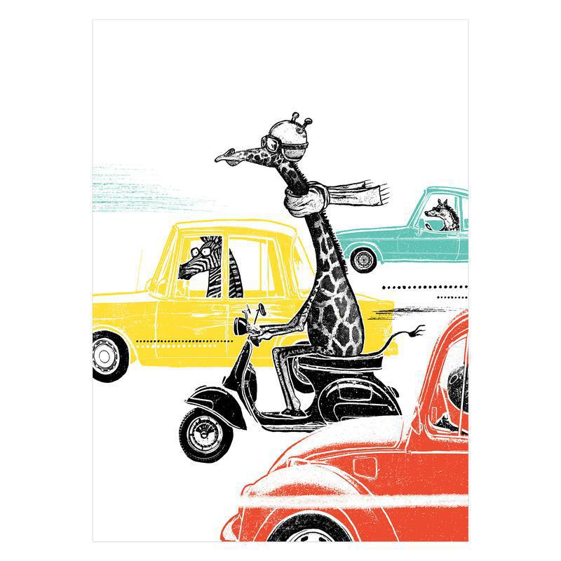 Art Print - 18x24 - Traffic #1 Giraffe Scooter Limited Edition Posters & Prints by Factory 43