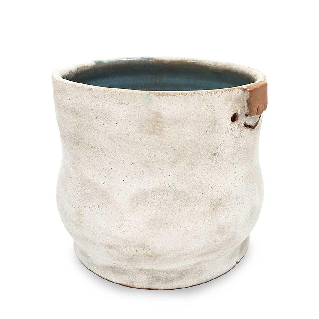 Friendly Pot - M -  White Curvy (Teal Interior) by Kathy Manzella Ceramics