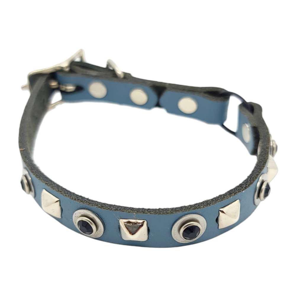 Cat Collar - Dusty Blue with Silver Black Gems by Greenbelts