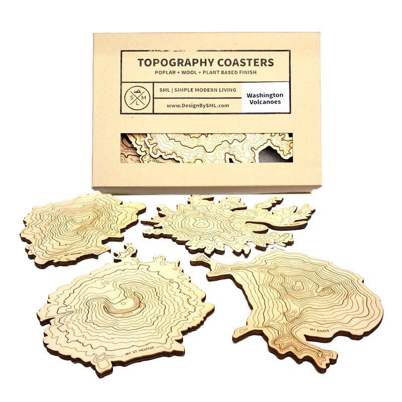 Coasters - Set of 4 - WA Volcanoes Topographic Coasters by SML