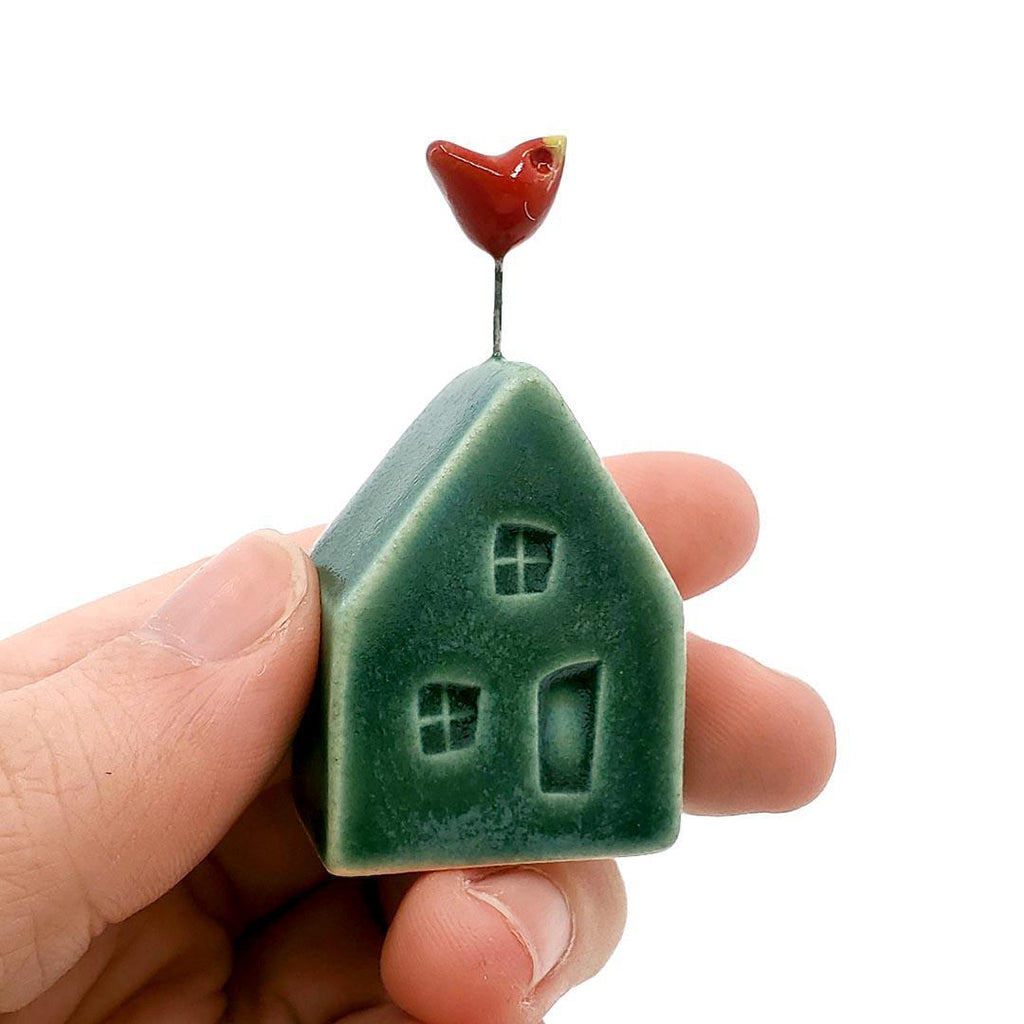Tiny Pottery House - Teal with Bird (Assorted Colors) by Tasha McKelvey