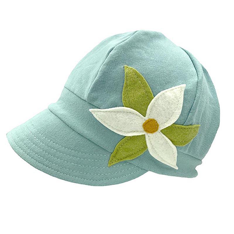 Adult Hat - Organic Jersey Weekender in Light Aqua with Trillium Flower by Hats for Healing