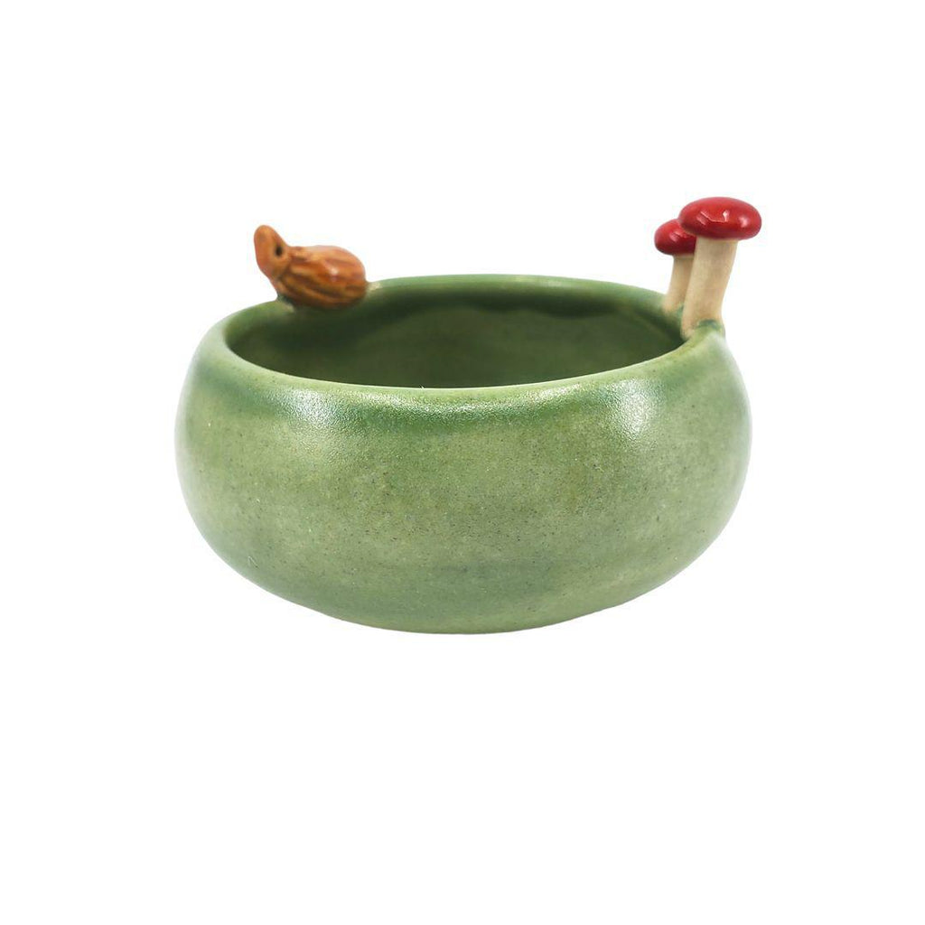 Bowl - Small Hedgehog with Mushrooms (Green) by Tasha McKelvey
