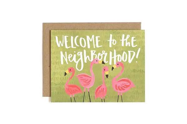 Card - Housewarming - Welcome to the Neighborhood Flamingos by 1Canoe2