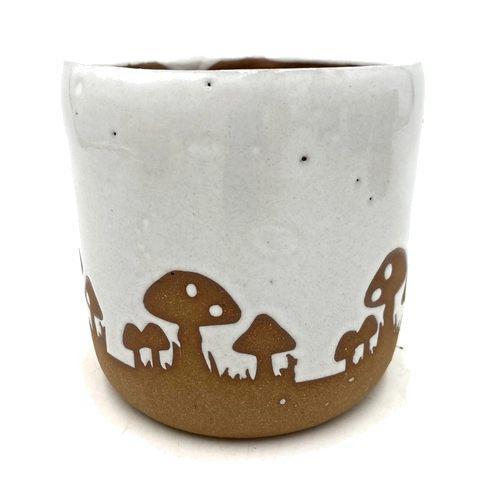 Planter - 4in White Glazed Mushrooms by Ruby Farms Pottery