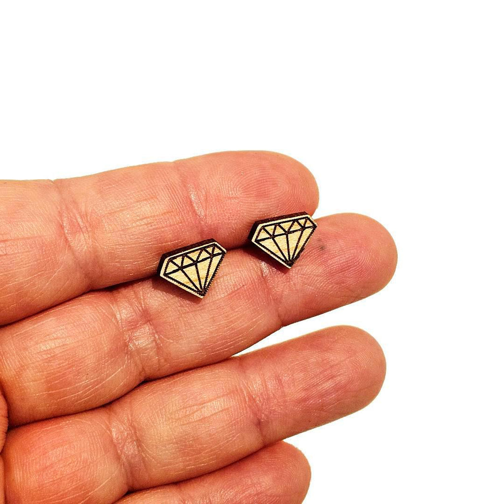 Earrings - Wooden Diamond Posts by World Of Whimm