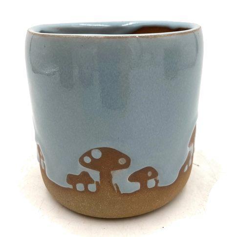 Planter - 4in Blue Gray Glazed Mushrooms by Ruby Farms Pottery