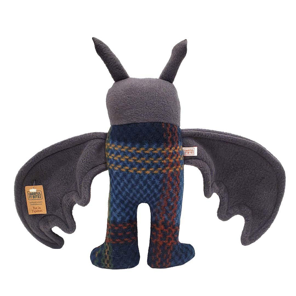 Pajama Bat - Blue Red Yellow Green Plaid with Red Eyes by Careful It Bites