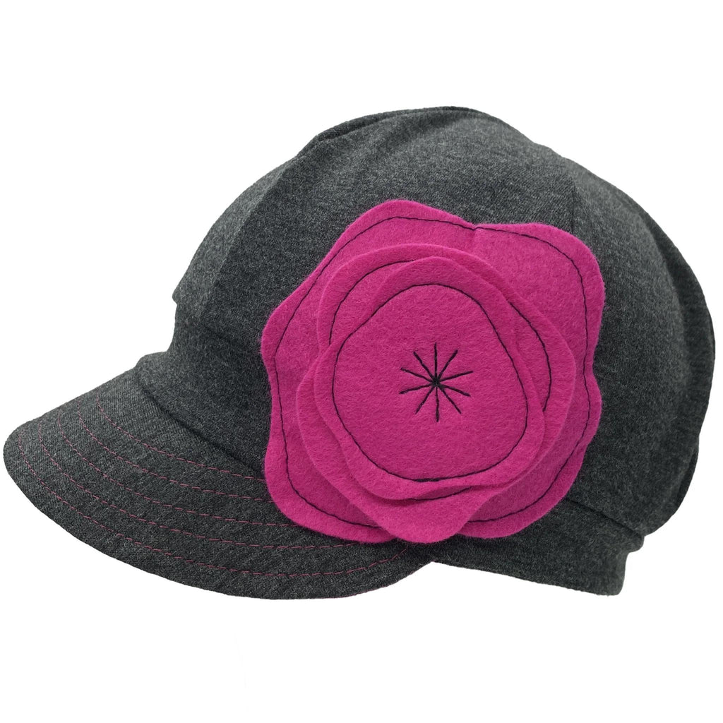 Adult Hat - Upcycled Jersey Weekender in Charcoal Gray with Fuchsia Poppy and Underbrim by Hats for Healing