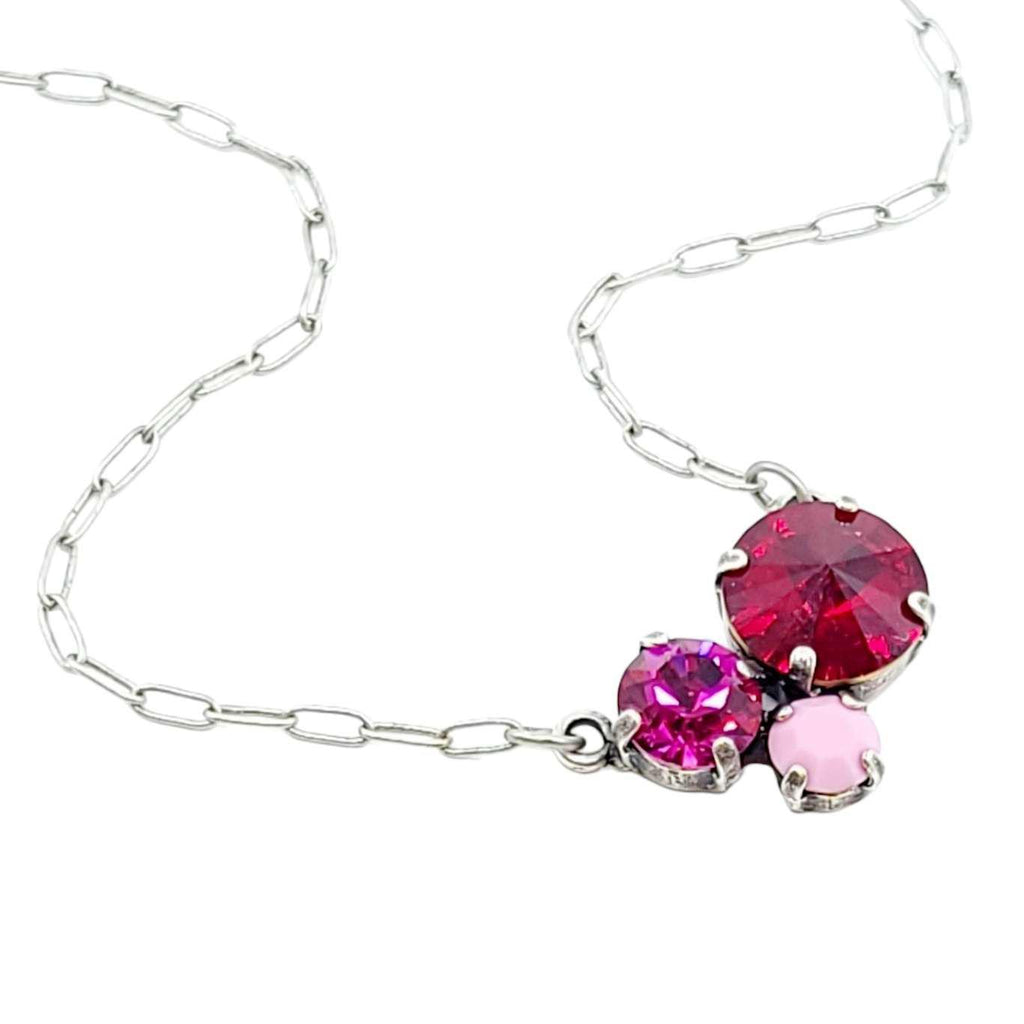 Necklace - Triple Rhinestone Cluster in Mixed Pinks by Christine Stoll