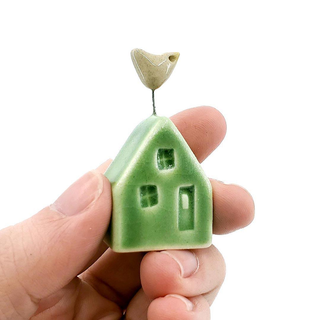 Tiny Pottery House - Grass Green with Bird (Assorted Colors) by Tasha McKelvey
