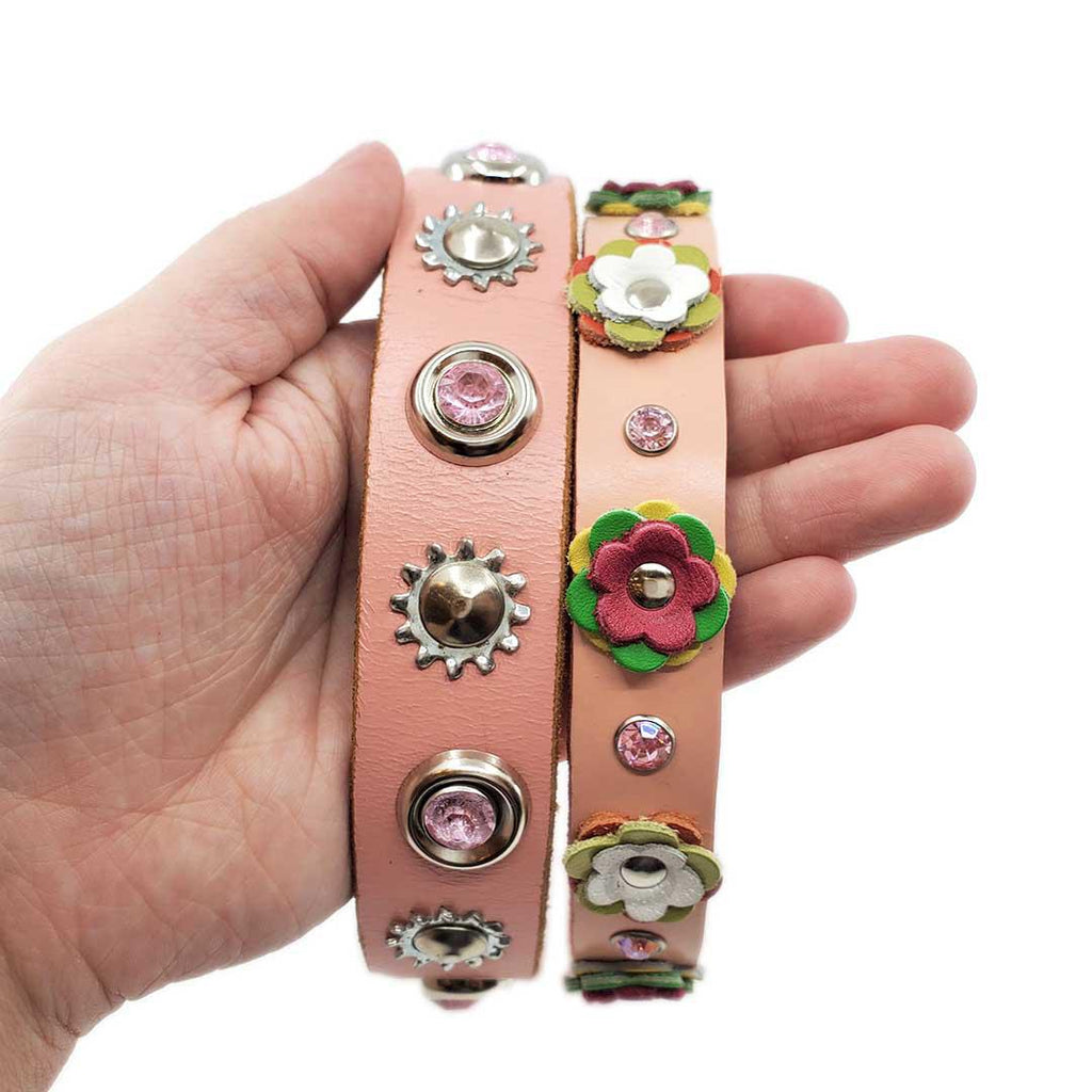 Dog Collar - S-M - Pale Pink with Crystals Industrial Flowers by Greenbelts