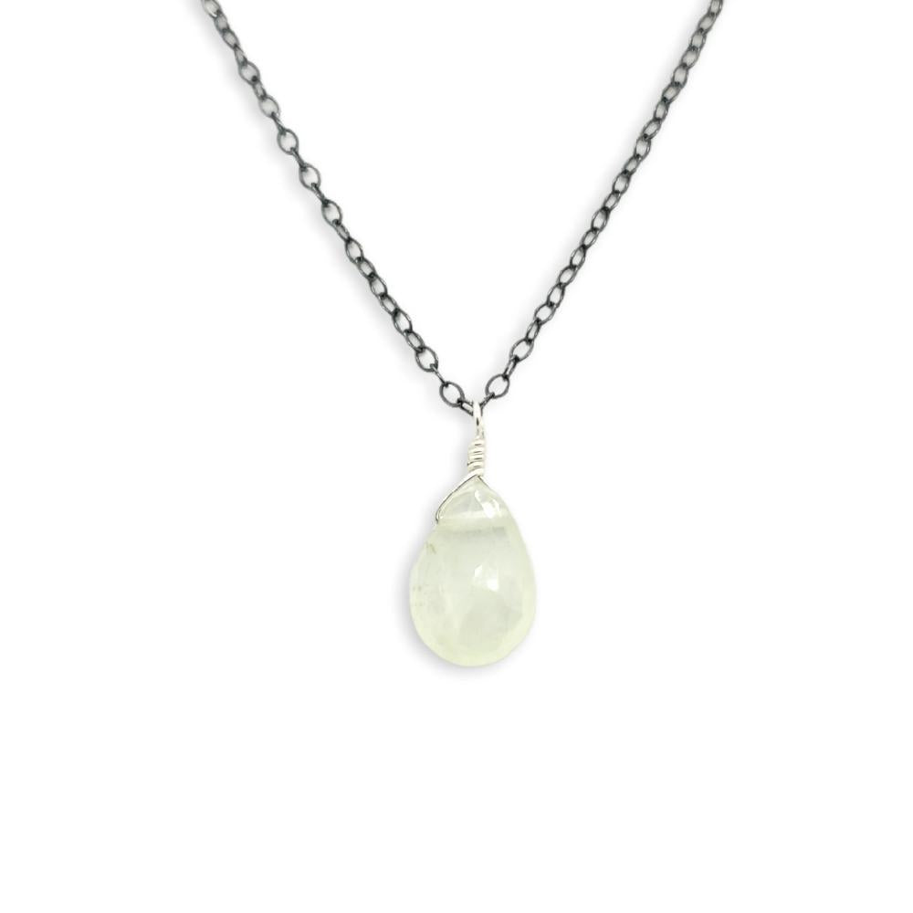 Necklace - Pale Green Prehnite Gemstone Oxidized Sterling by Foamy Wader
