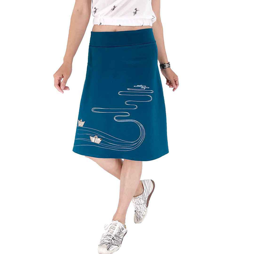 Skirt - Boats on the River - Teal Blue  (Juniors S -3X) by Zoe's Lollipop