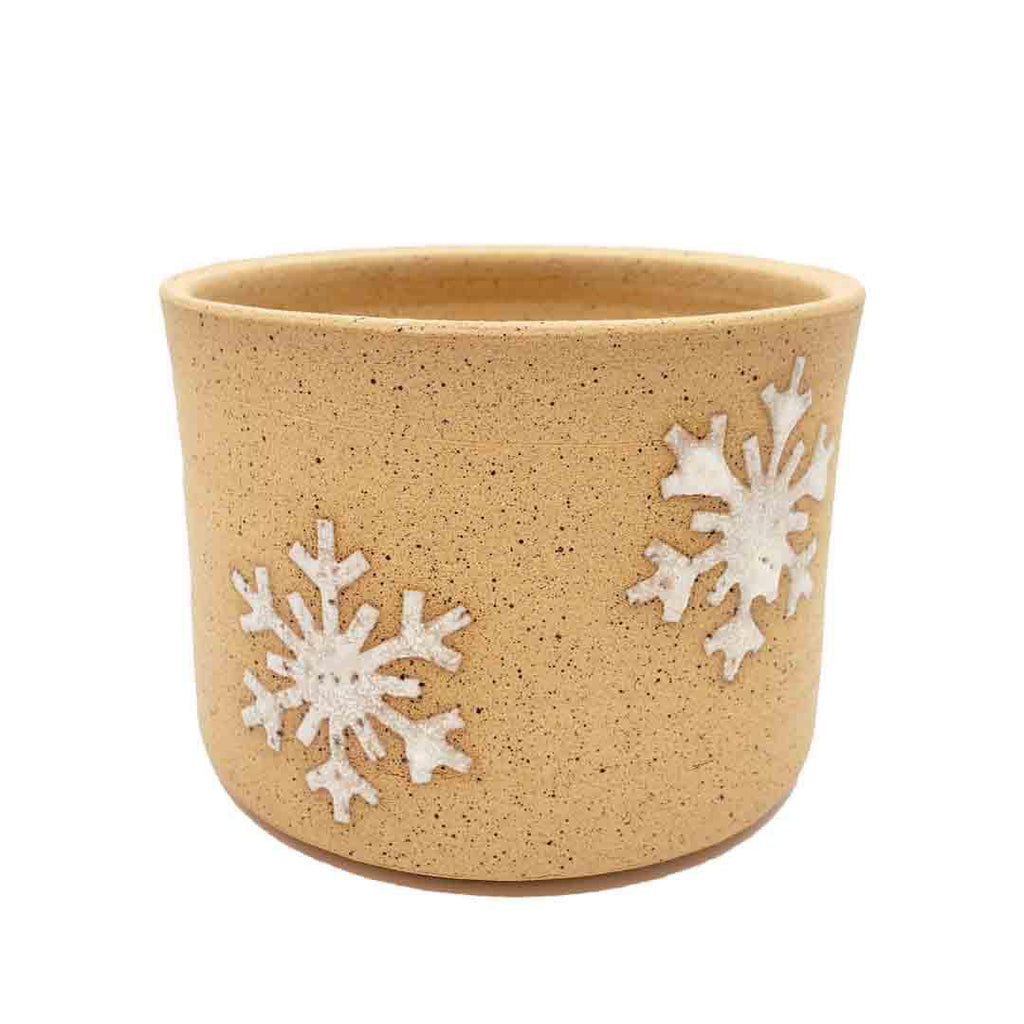 Pot - Large - White Snowflakes by Kathy Manzella Ceramics