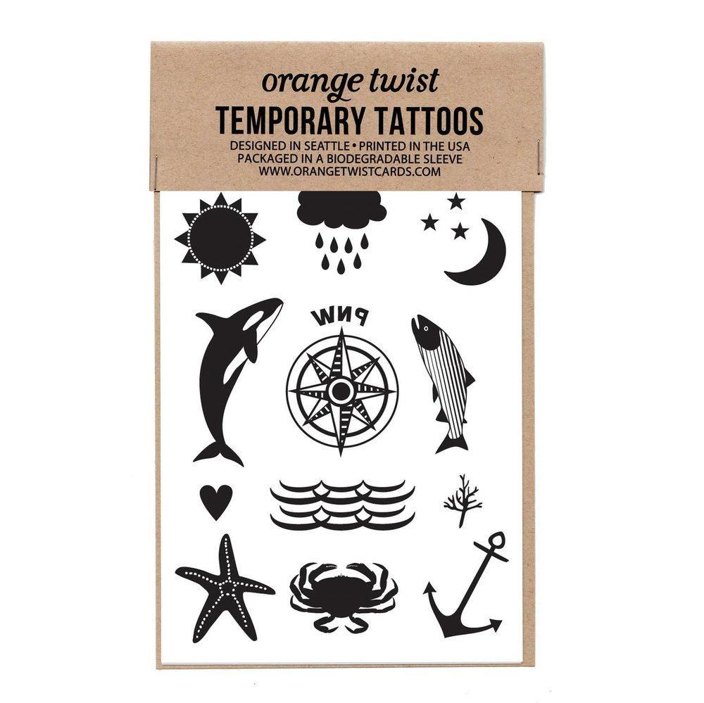Temporary Tattoos - Pacific Northwest Themed (Big Sheet)