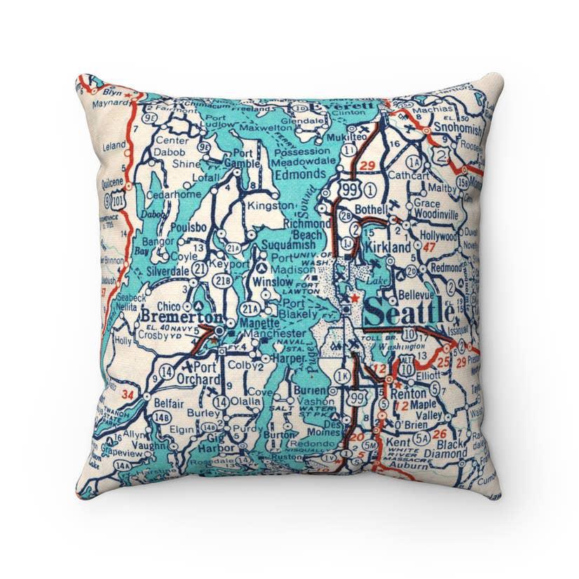 Pillow - Puget Sound Map by Daisy Mae Designs