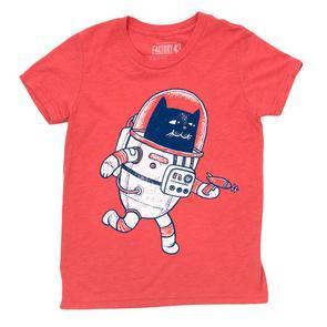 Kids Tee - Space Cat Red Tee (2T - L) by Factory 43