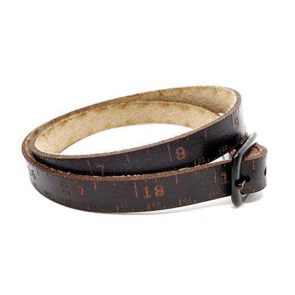 Bracelet - Lg - Double Wrap Black Leather Tape Measure (Oxidized Buckl –  The Handmade Showroom