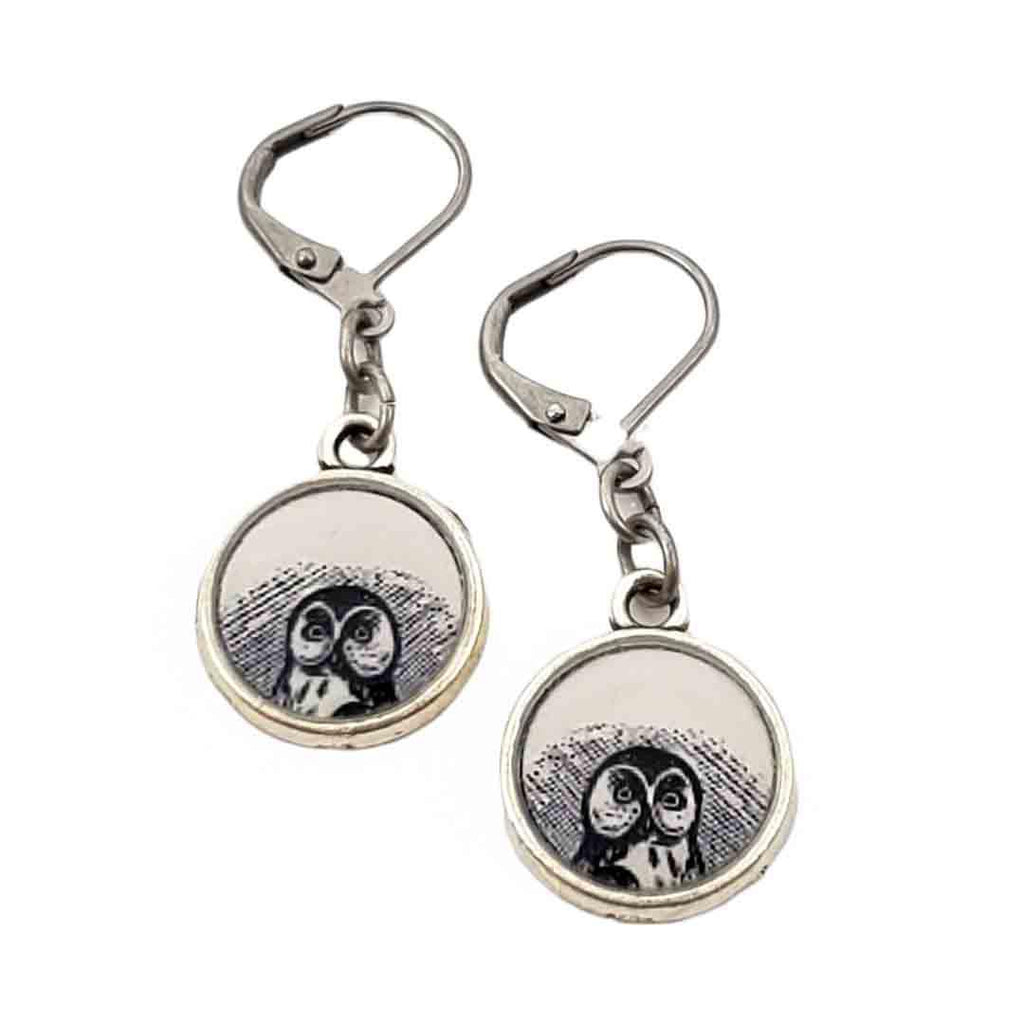 Earrings - Owl Antiqued Silver by Christine Stoll | Altered Relics