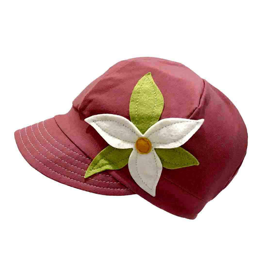 Adult Hat - Organic Jersey Weekender in Mulberry with Trillium Flower by Hats for Healing