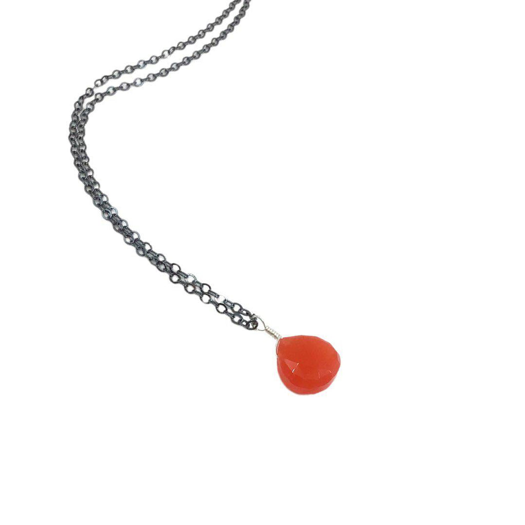 Necklace - Ruby Grapefruit Chalcedony Gemstone Oxidized Sterling by Foamy Wader